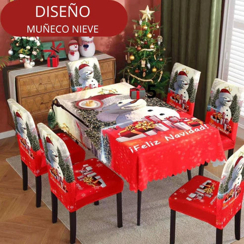 FUNDAS PARA JUEGOS DE COMEDOR + MANTEL IMPERMEABLE NAVIDEÑOS (anti fluidos) SUPER OFERTA PAGA 4 LLEVA 6 SILLAS