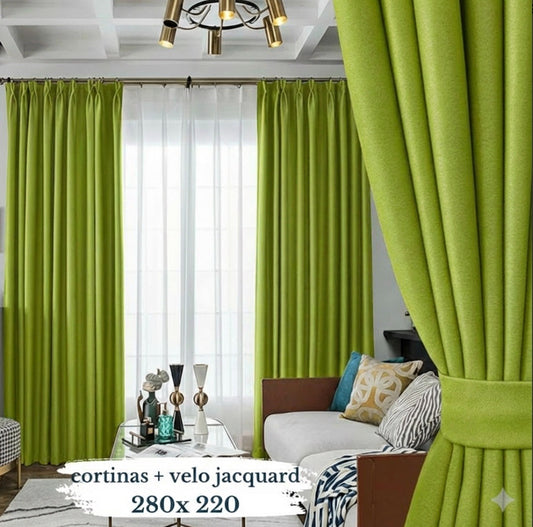 paga 1 lleva 2 CORTINAS PREMIUM ANTILUZ BLACKOUT + VELOS UV no mas rayos de sol medidas 280 CM ANCHO X 220 CM ALTO (2 cortinas + 2 velos)