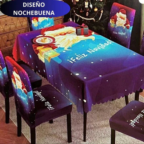 FUNDAS PARA JUEGOS DE COMEDOR + MANTEL IMPERMEABLE NAVIDEÑOS (anti fluidos) SUPER OFERTA  PAGA 4 LLEVA 6 SILLAS