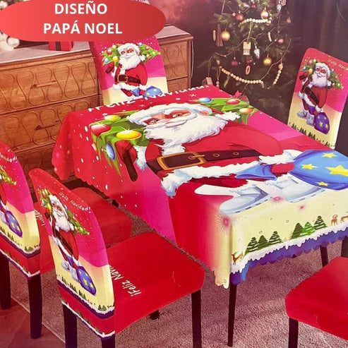 FUNDAS PARA JUEGOS DE COMEDOR + MANTEL IMPERMEABLE NAVIDEÑOS (anti fluidos) SUPER OFERTA  PAGA 4 LLEVA 6 SILLAS