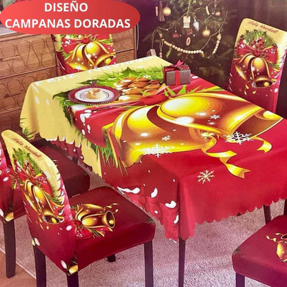 FUNDAS PARA JUEGOS DE COMEDOR + MANTEL IMPERMEABLE NAVIDEÑOS (anti fluidos) SUPER OFERTA  PAGA 4 LLEVA 6 SILLAS