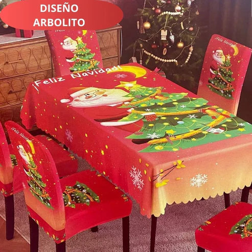 FUNDAS PARA JUEGOS DE COMEDOR + MANTEL IMPERMEABLE NAVIDEÑOS (anti fluidos) SUPER OFERTA  PAGA 4 LLEVA 6 SILLAS