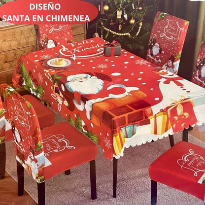 FUNDAS PARA JUEGOS DE COMEDOR + MANTEL IMPERMEABLE NAVIDEÑOS (anti fluidos) SUPER OFERTA  PAGA 4 LLEVA 6 SILLAS