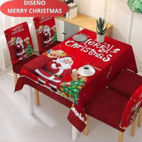 FUNDAS PARA JUEGOS DE COMEDOR + MANTEL IMPERMEABLE NAVIDEÑOS (anti fluidos) SUPER OFERTA  PAGA 4 LLEVA 6 SILLAS