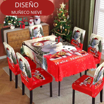 FUNDAS PARA JUEGOS DE COMEDOR + MANTEL IMPERMEABLE NAVIDEÑOS (anti fluidos) SUPER OFERTA  PAGA 4 LLEVA 6 SILLAS