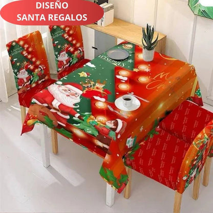 FUNDAS PARA JUEGOS DE COMEDOR + MANTEL IMPERMEABLE NAVIDEÑOS (anti fluidos) SUPER OFERTA  PAGA 4 LLEVA 6 SILLAS